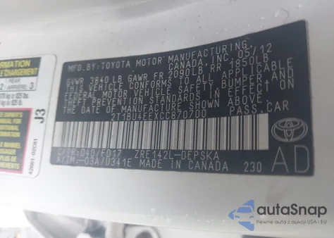 2012 Toyota Corolla S from USA, damaged, VIN 2T1BU4EEXCC870700